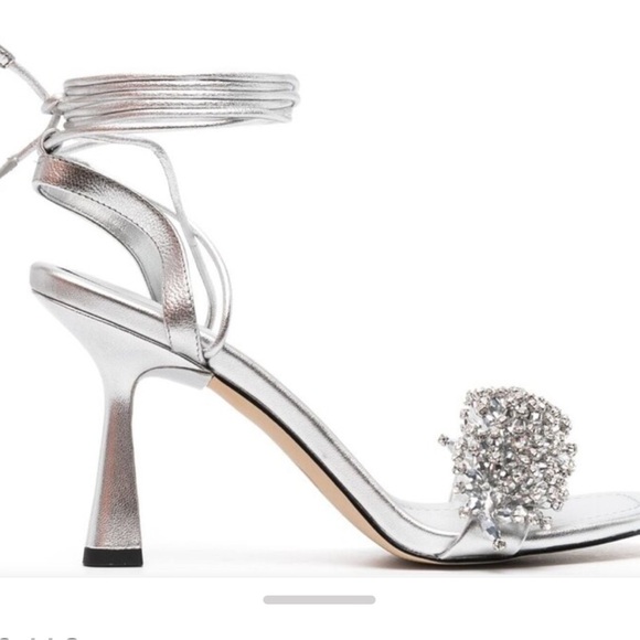 Michael Kors Women's Metallic Silver Lucia Embellished Lace-up Sandals - Picture 2 of 7